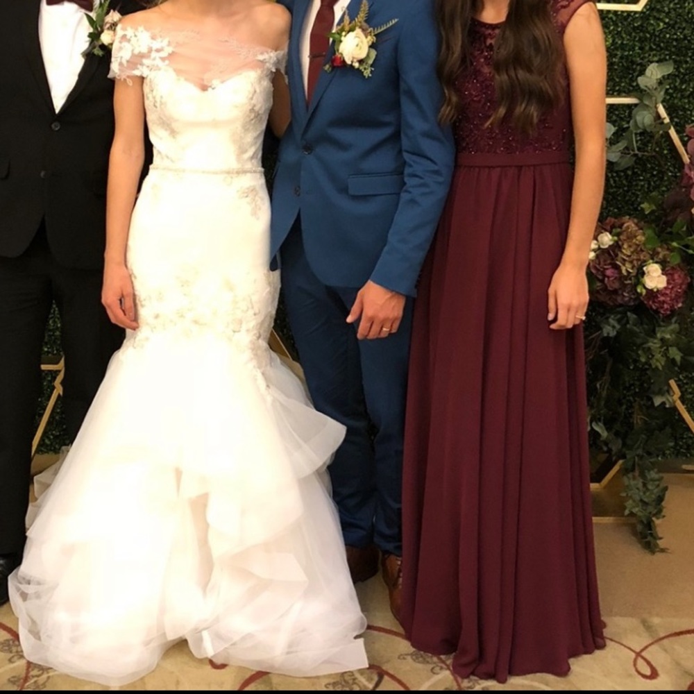 Burgundy Floor-length Bridesmaids Dress - Size 0